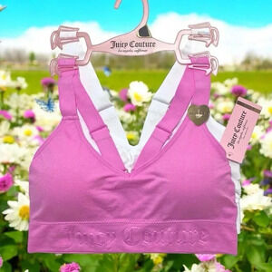 Juicy Couture Pink & White Bralette Sports Bras Size Large NWT
